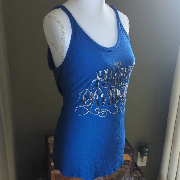 Harley-Davidson Graphic Blue Sleeveless Tank Top - Picture 2 of 6